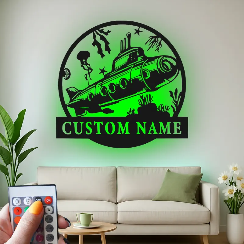 Personalisierter U-Boot LED Metall-Schild | Nautische Wandkunst | Vintage Ozean-Dekor für Marine-Veteranen oder Meeresliebhaber