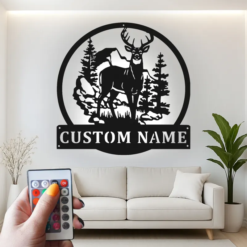 Cartel de metal LED de ciervo personalizado Regalo para cazadores Decoración de cabaña rústica
