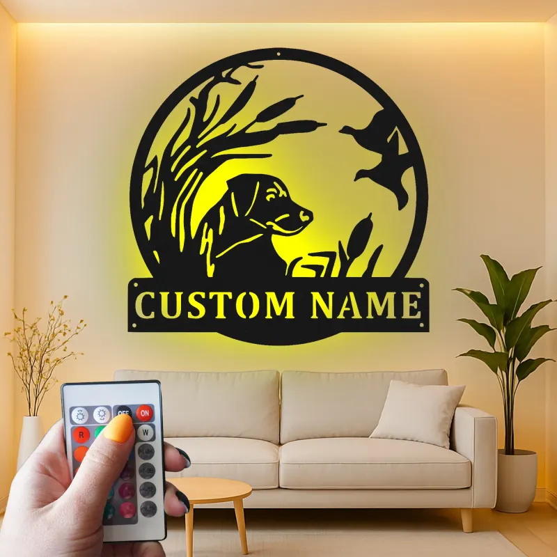 Labrador Retriever Hunting Sign | Custom LED Metal Wall Art | Personalized Hunter Gift for Man Cave | Duck Hunt Lodge Decor