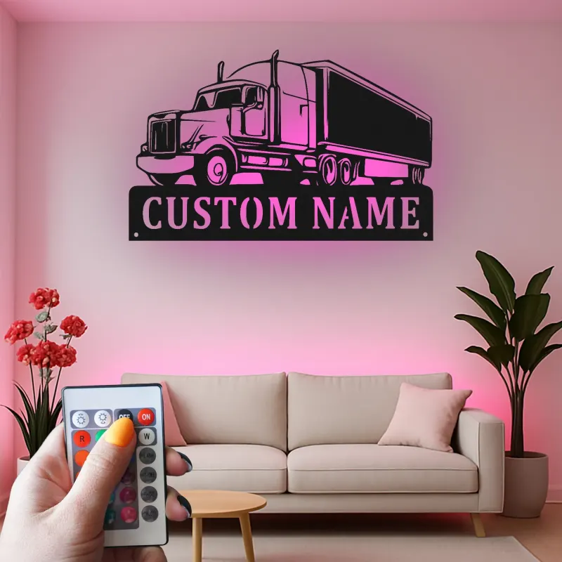 Insegna in Metallo per Camion Personalizzata | Arte da Parete LED Big Rig | Decorazione Realistica per Rimorchio Trattore | Regalo per Camionista
