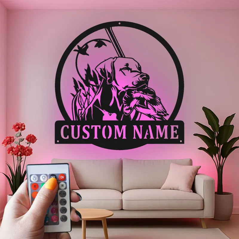 Insegna in metallo personalizzata per cacciatori | Arte da parete LED Labrador Retriever | Decorazione per man cave da cacciatore