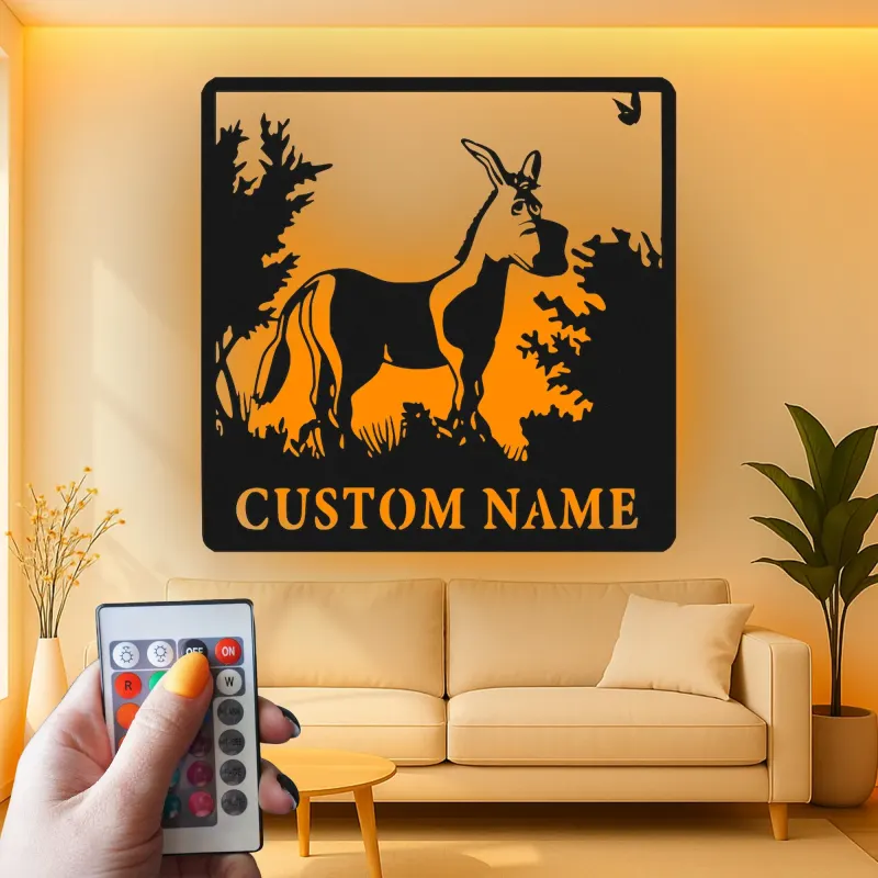 Cartel de metal LED personalizado Burro Regalo rústico para decoración del hogar para amantes de los animales