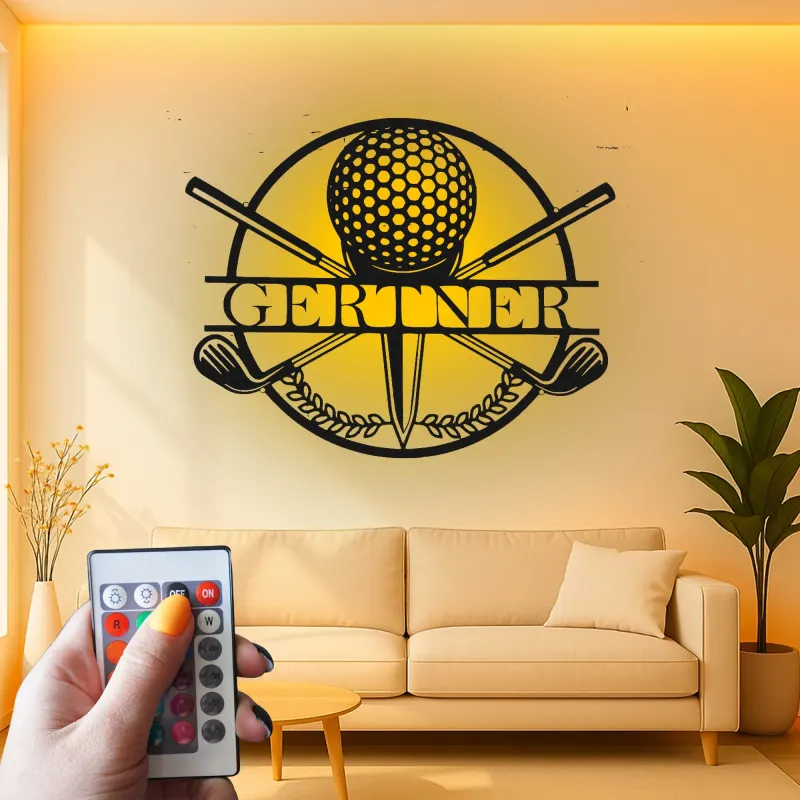 Panneau de golf personnalisé avec prénom | Décoration murale en métal LED | Cadeau sur mesure pour golfeur | Déco de bar sportif et bureau