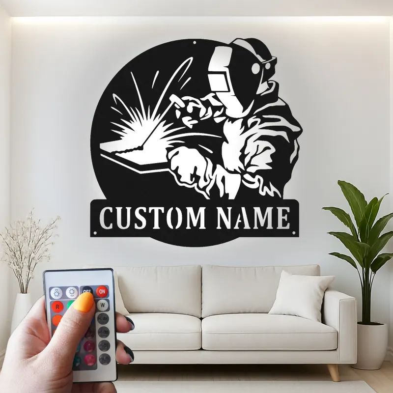 Personalisierte LED-Metall-Wandkunst für Schweißer – Geschenk für Schweißer, Garagen- oder Werkstattdekor