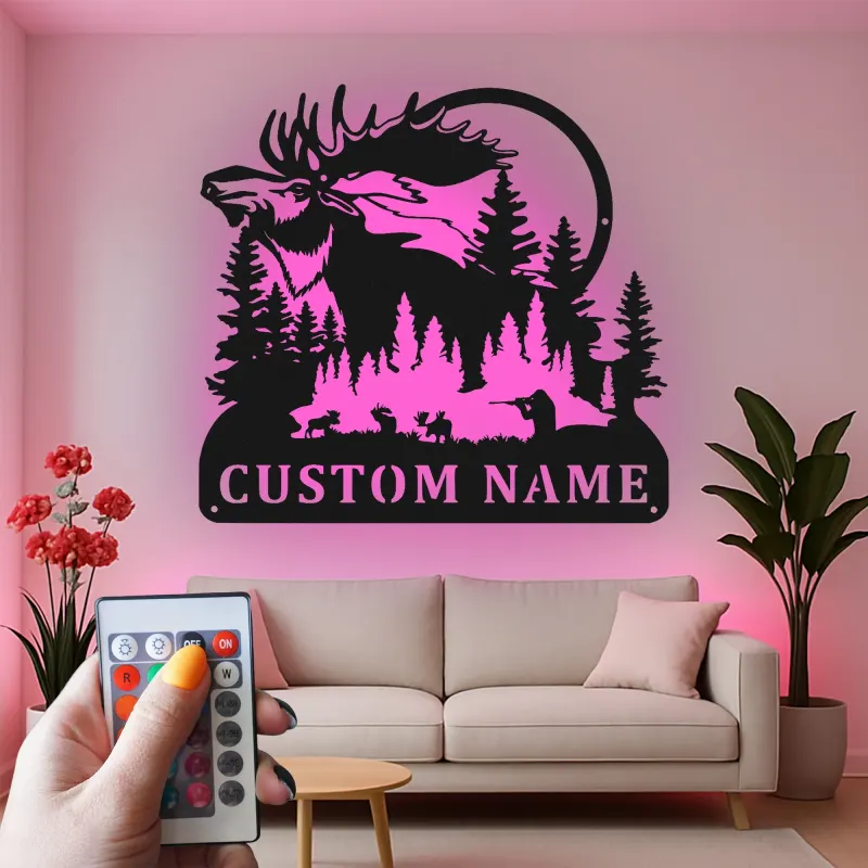 Personalized Moose Metal Sign | LED Backlit Wall Art for Cabin & Lodge Decor | Custom Hunter Name Plaque