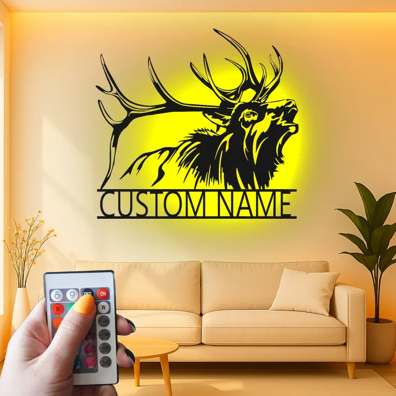 Cartel de metal LED de ciervo personalizado para amantes de la naturaleza, decoración rústica de cabaña
