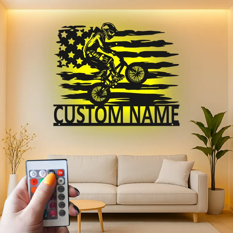 Insegna in metallo LED personalizzata per ciclisti con BMX Rider - Regalo per ciclisti, decorazione per camera da letto o sala giochi per adolescenti
