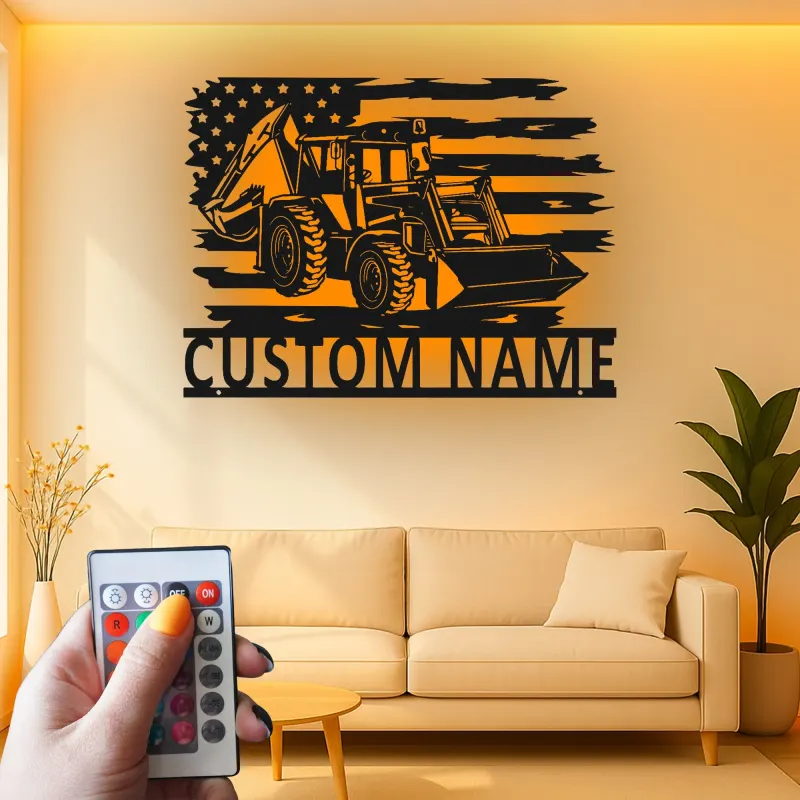 Insegna in metallo LED personalizzata a forma di trattore - Regalo per agricoltori - Decorazione per garage o man cave