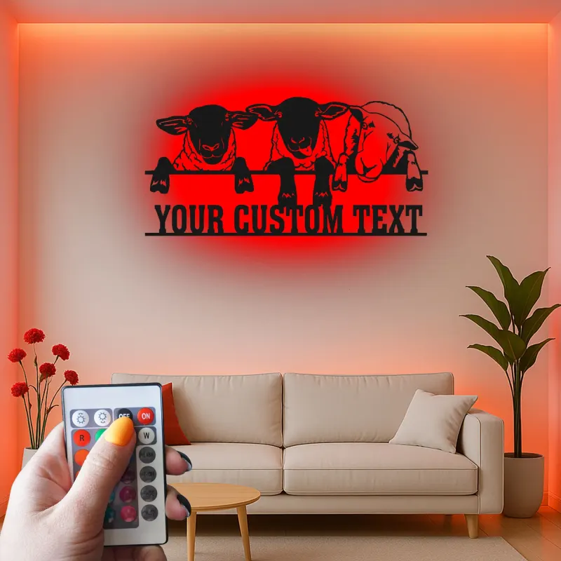 Insegna in Metallo con Pecora Personalizzata | Arte Murale LED per Fattoria | Decorazione con Nome Personalizzato per Nursery o Regalo per Ranch Rustico