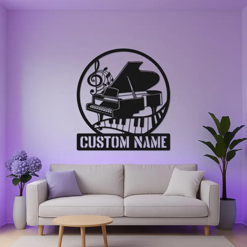 Cartel de piano personalizado con LED | Decoración mural de metal personalizada de piano de cola | Decoración de estudio de música y regalo para pianista