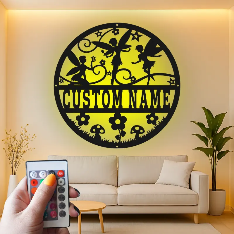 Personalisierte Feen-Namensschild mit LED | Individuelle Metall-Wandkunst | Verzauberte Kinderzimmer-Dekoration für Mädchen | Magisches Nachtlicht Geschenk