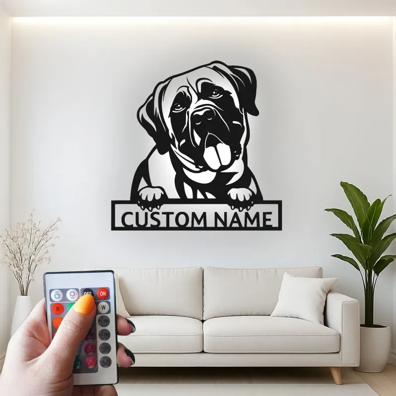 Décoration murale en métal personnalisée pour Mastiff avec rétroéclairage LED, cadeau pour amoureux des chiens, décoration pour salon 2