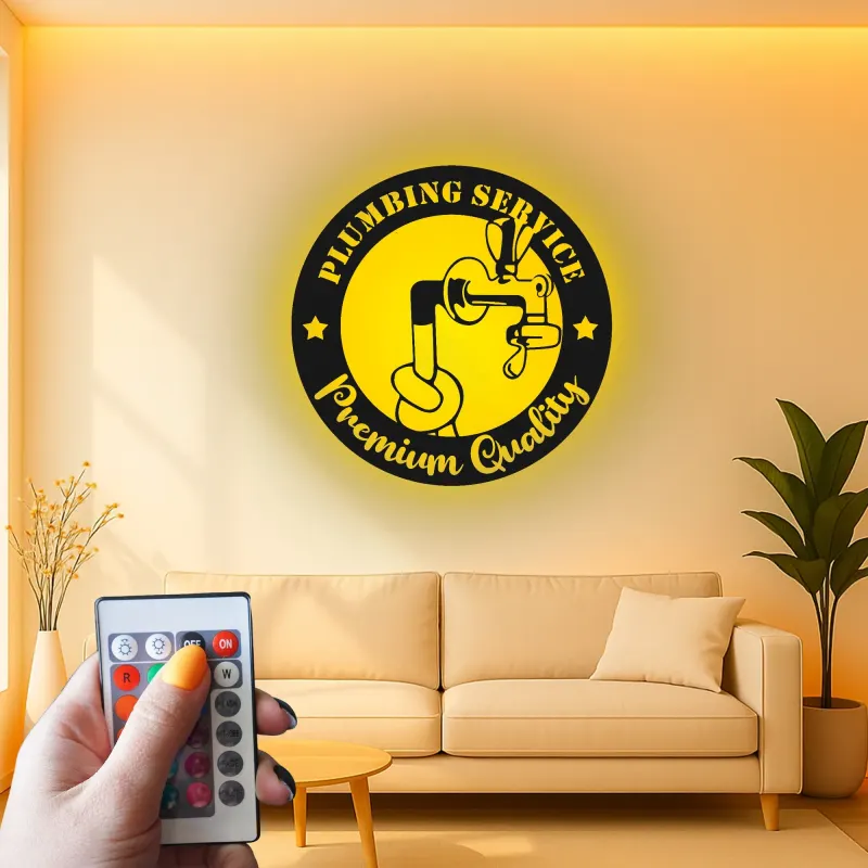 Custom Plumber Sign with LED | Metal Wall Art for Plumbing Service | Retro Garage & Man Cave Decor