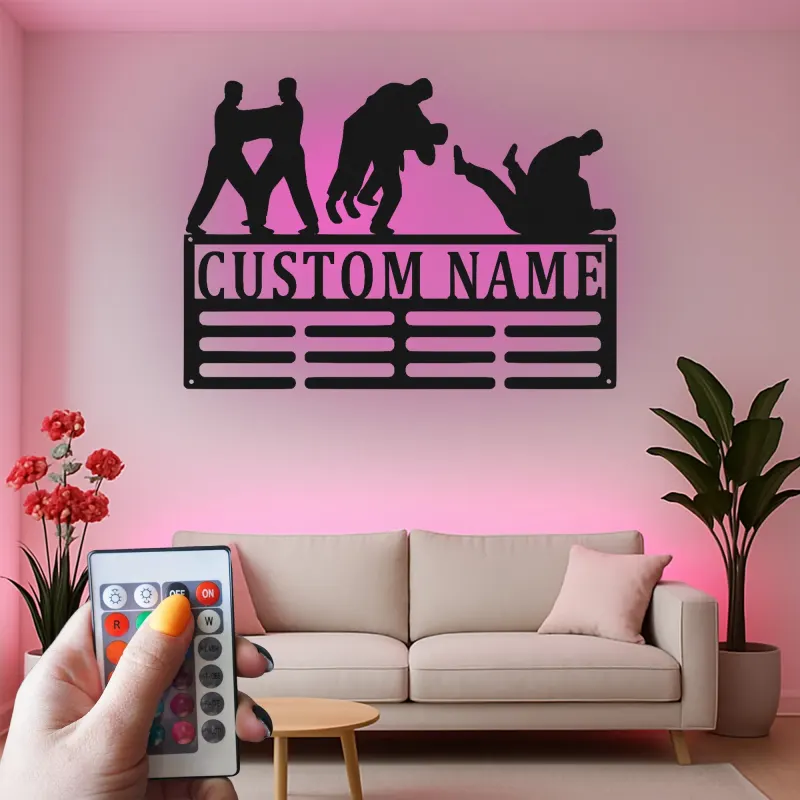 Insegna in metallo personalizzata LED Judo Grappling Regalo per Arti Marziali Decorazione per Palestra o Dojo