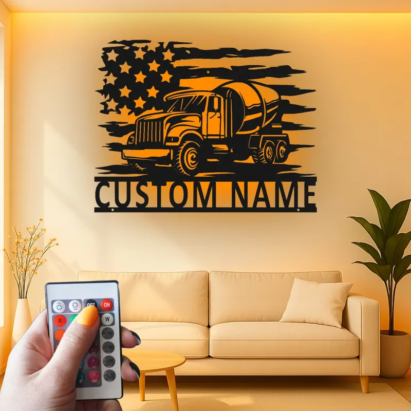 Custom Cement Mixer Truck Led Light Metal Wall Art Personalized Gift for Construction Enthusiast Garage or Workshop Decor