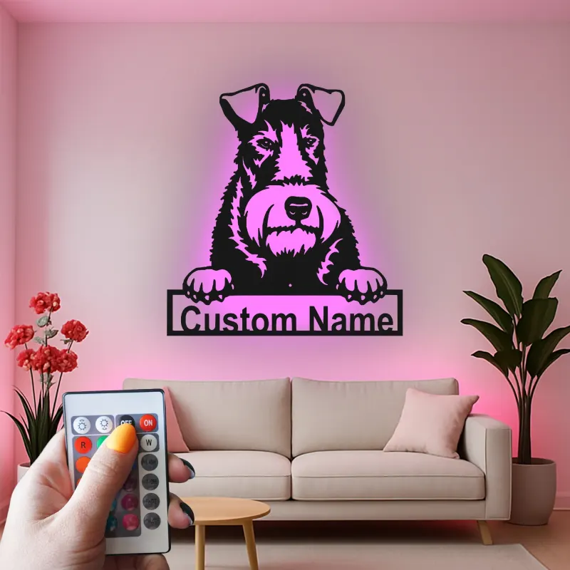 Cartel de metal LED de Schnauzer personalizado, regalo para amantes de los perros, decoración para el salón