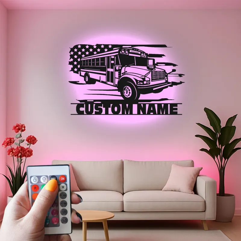 Cartel de metal LED personalizado de autobús escolar, regalo para conductores de autobús, decoración para garaje u oficina