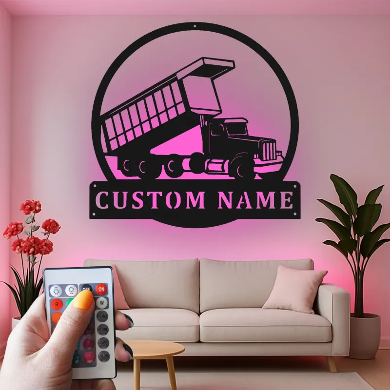 Cartel de metal LED personalizado de camión volquete regalo para entusiastas de camiones decoración de garaje o man cave 3