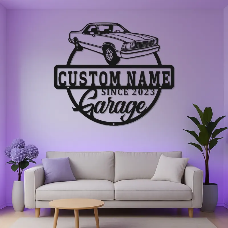 Insegna LED personalizzata per garage | Insegna in metallo su misura con auto classica | Arredo vintage per officina auto | Regalo per man cave