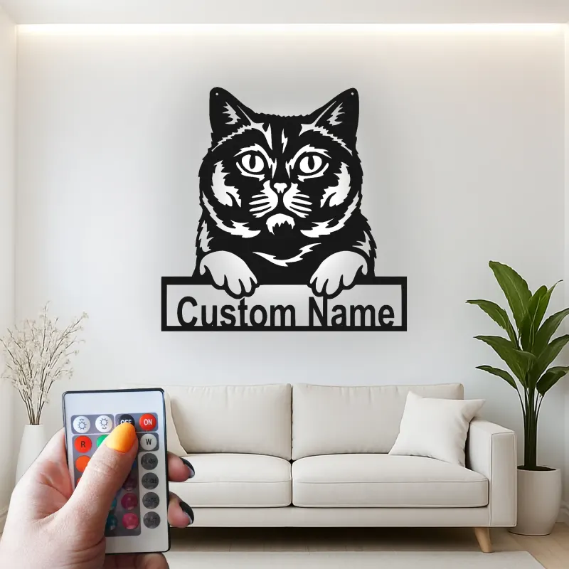 Personalisierte LED-Metall-Wandkunst mit Katze – Geschenk für Katzenliebhaber für Wohn- oder Schlafzimmer 1