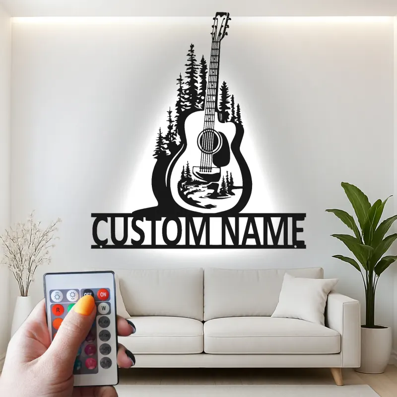 Custom Guitar LED Metal Art | Personalized Musician Name Sign | Studio Decor for Guitar Lover