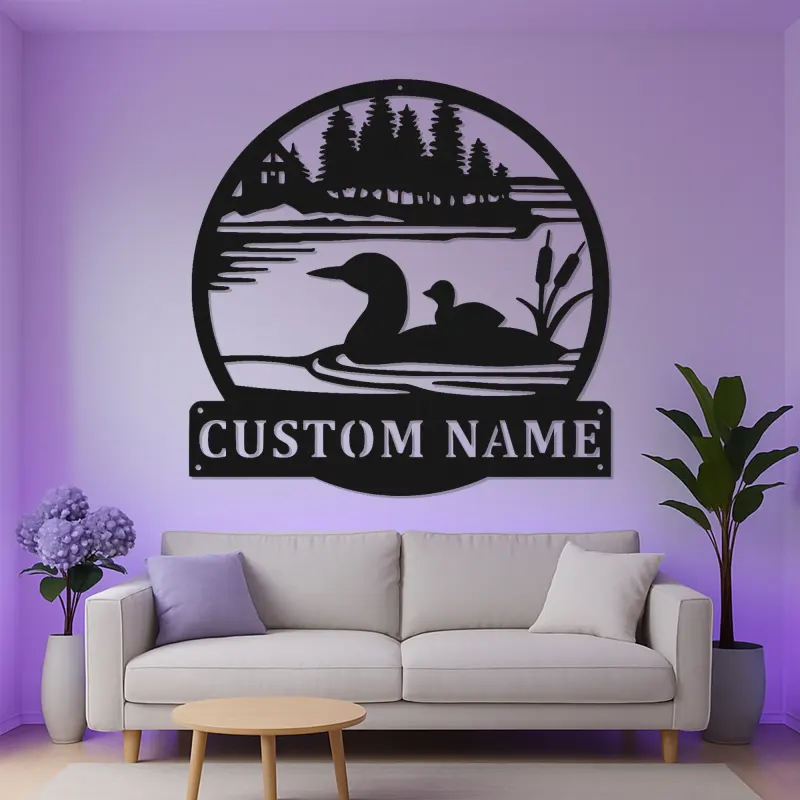 Custom Loon Metal Wall Art | Personalized Lake House LED Sign | Rustic Cabin Decor for Owners