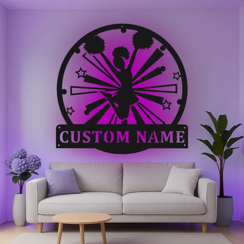 Cartel de metal personalizado con luz LED de animadora, regalo para la habitación de chicas o decoración de gimnasio
