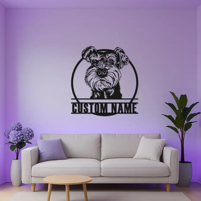 Arte de Metal LED de Schnauzer Personalizado | Decoración de Pared de Retrato de Mascota Personalizada | Regalo Único para Amantes de los Perros | Acento Moderno para el Hogar