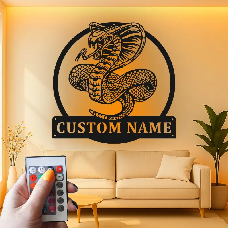 Décoration murale en métal personnalisée Cobra Snake avec rétroéclairage LED - Cadeau pour les amoureux des reptiles