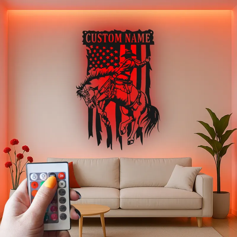 Cartel de metal LED personalizado de vaquero de rodeo decoración occidental regalo para él decoración rústica de cueva de hombre o bar