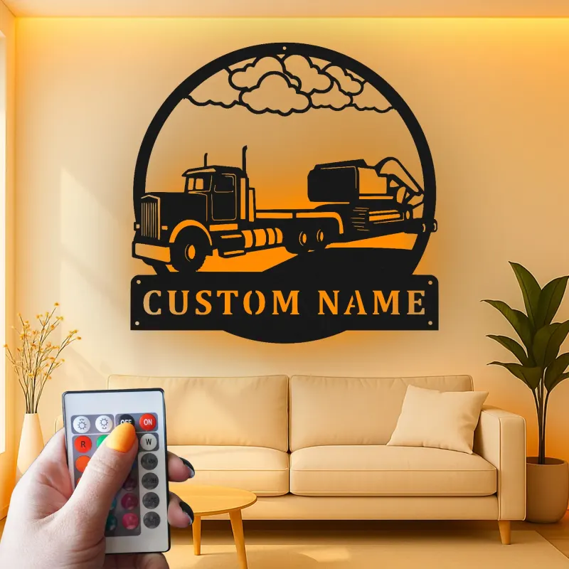 Insegna in metallo LED personalizzata per camion ed escavatore, regalo per camionisti, decorazione per garage o officina
