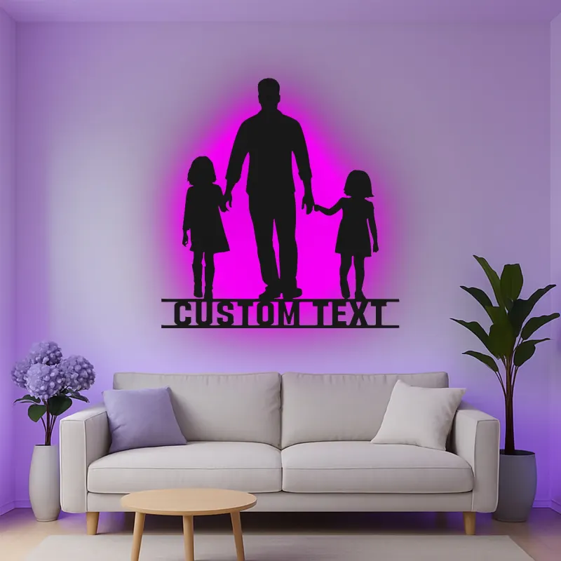 Cartel de metal LED personalizado con silueta familiar, regalo para padres, decoración familiar para el salón