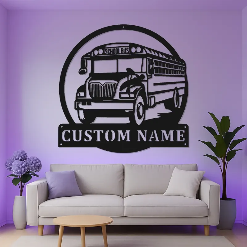 Insegna per Scuolabus Personalizzata | Arte Murale in Metallo Personalizzata con Luci LED | Regalo per Autista di Scuolabus o Decorazione per Aula