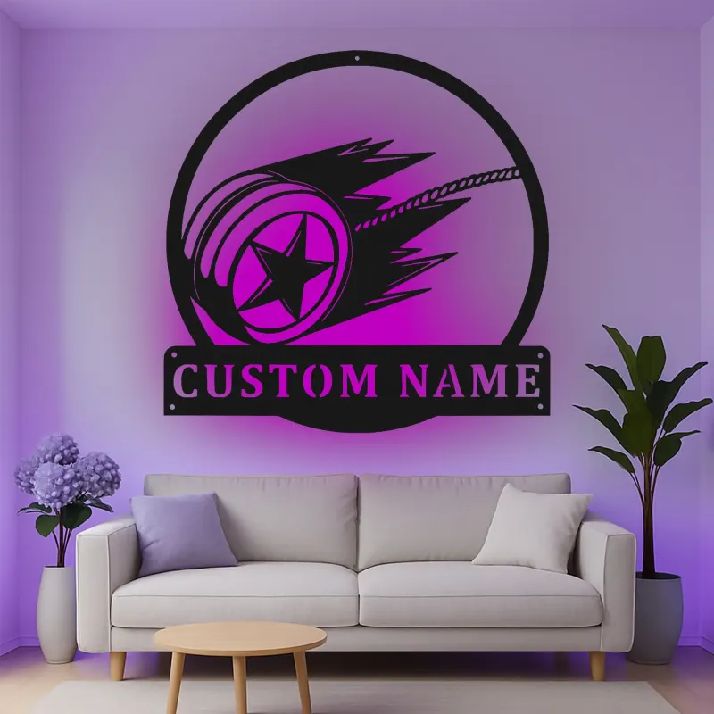 Custom Yo-Yo Led Light Metal Wall Art Personalized Gift for Toy Enthusiasts Game Room Decor
