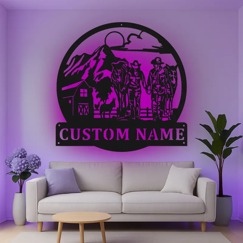 Insegna in metallo LED con scena di ranch personalizzata Regalo per fattoria Decorazione rustica per amanti della campagna