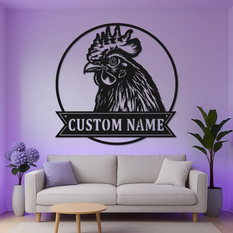 Cartel LED de cabeza de gallo | Arte mural de metal personalizado | Decoración de granja personalizada para agricultores y granjas