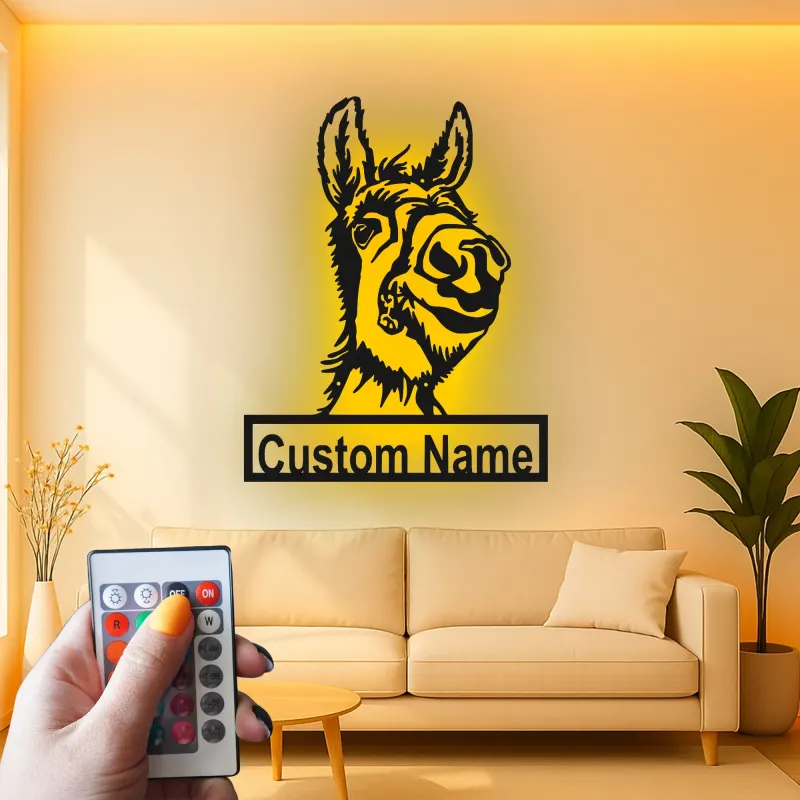 Personalisierte LED-Metall-Wandkunst mit Esel – Geschenk mit Bauernhoftier, rustikale Wohnkultur für Tierliebhaber