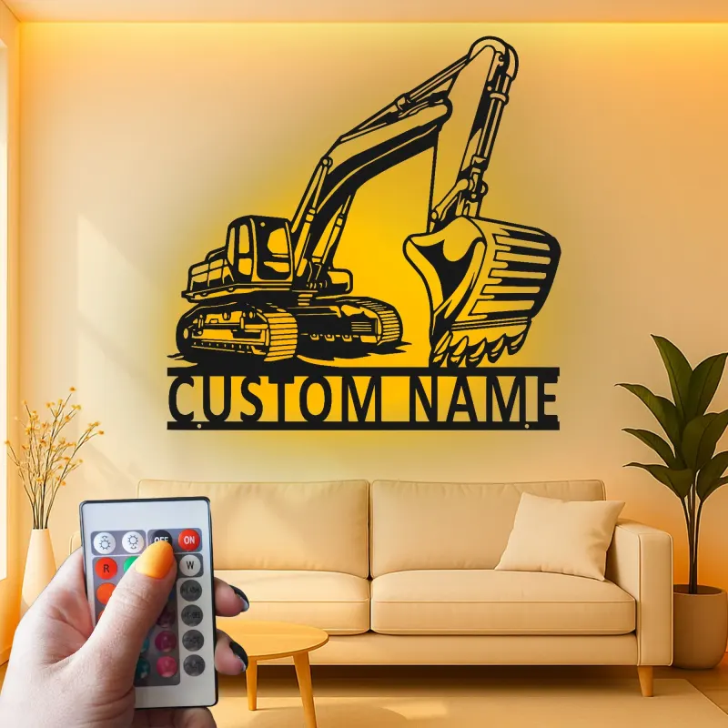 Custom Excavator Led Light Metal Wall Art Personalized Gift for Construction Enthusiasts Office or Garage Decor
