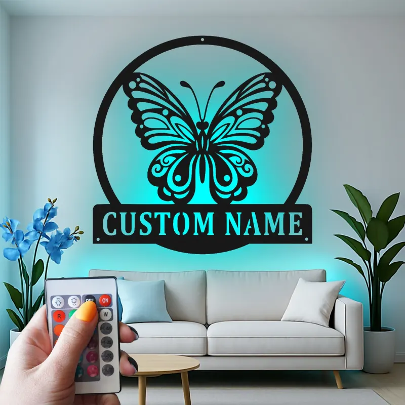 Personalisierte Schmetterling LED Metall-Wandkunst Geschenk für Naturfreunde Schlafzimmer oder Garten Dekoration
