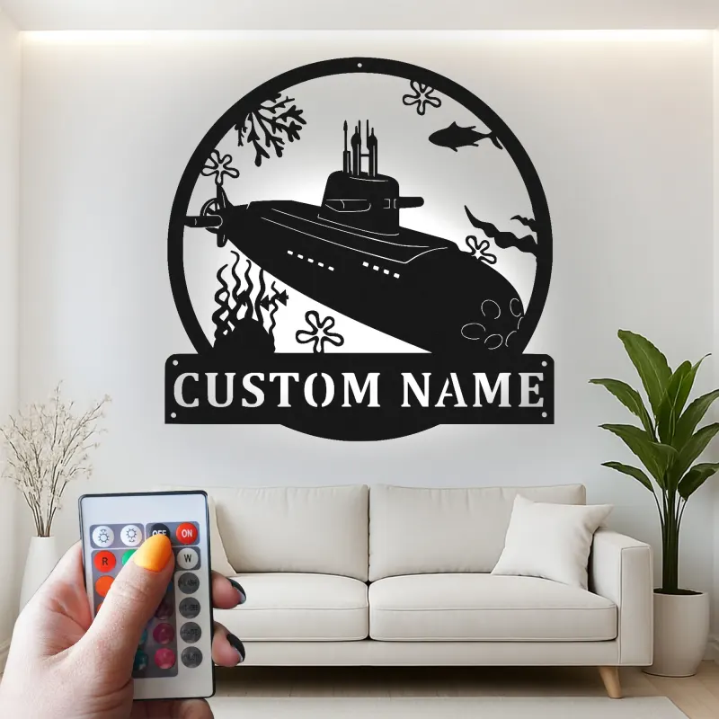 Insegna in metallo LED sottomarino | Regalo personalizzato per veterano della Marina | Decorazione nautica personalizzata per man cave o ufficio