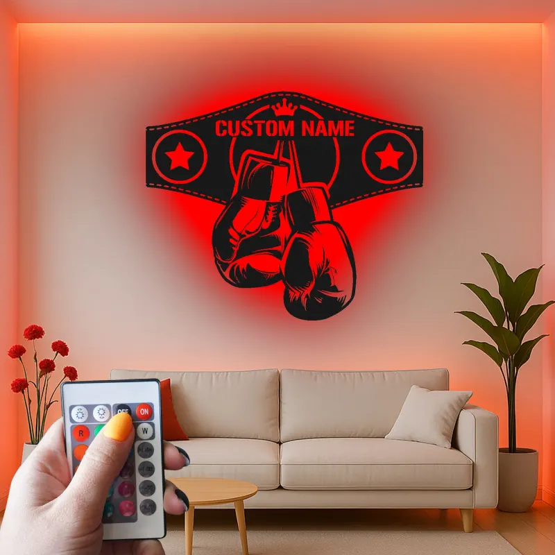 Insegna in metallo personalizzata con cintura di campione di boxe e luce LED regalo unico per pugili decorazione per palestra o man cave