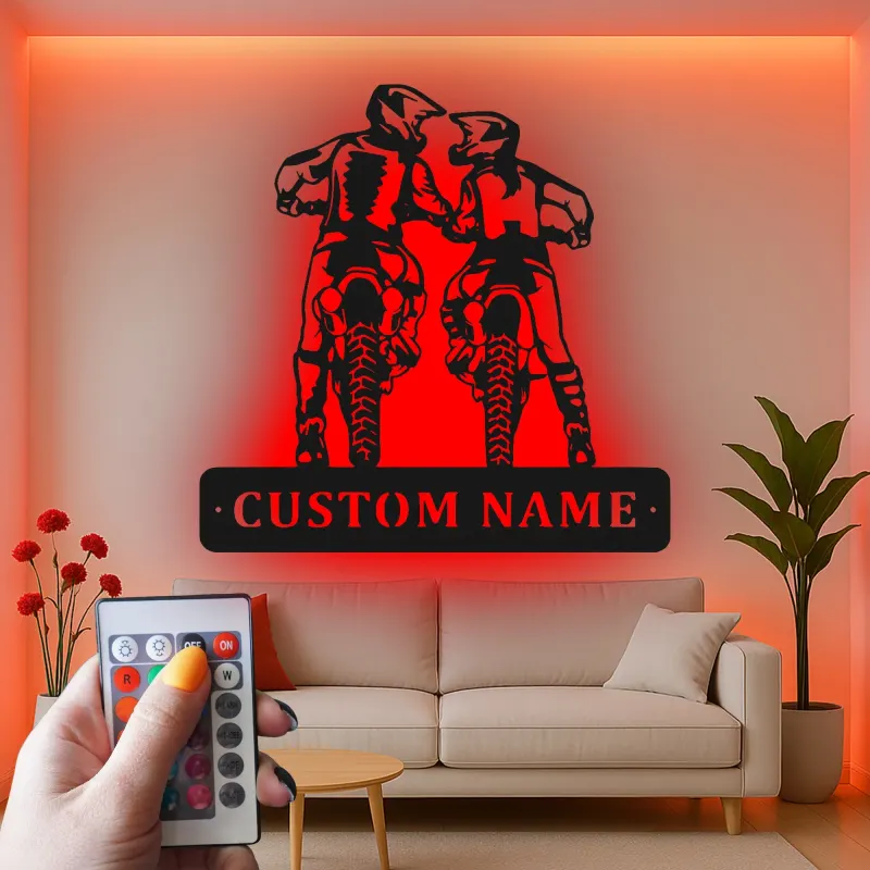 Personalisierte LED-Beleuchtung Metall-Wandkunst für Motocross-Fahrer – Geschenk für Dirtbike-Enthusiasten, Garage oder Man Cave Dekor