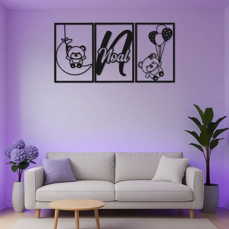 Cartel de nombre de oso de peluche personalizado | Arte mural de metal LED para guardería | Decoración de habitación de bebé personalizada | Regalo de recuerdo para recién nacidos