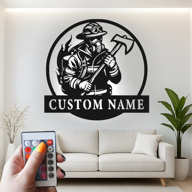 Panneau Métallique LED Personnalisé pour Pompier | Décoration Murale Personnalisée pour Pompier | Décor pour Premier Intervenant pour Caserne ou Man Cave