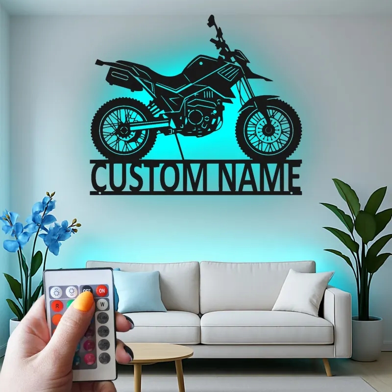 Insegna in metallo personalizzata moto con luce LED regalo per appassionati di motociclette, decorazione per garage o man cave