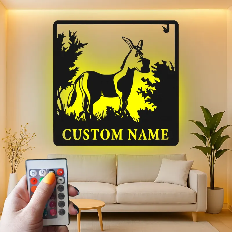Cartel de metal LED personalizado Burro Regalo rústico para decoración del hogar para amantes de los animales