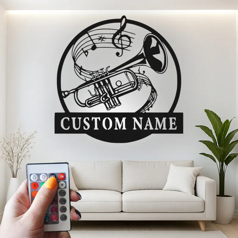 Custom Trumpet Led Light Metal Wall Art Personalized Musician Gift Music Room Decor for Brass Instrument Lovers