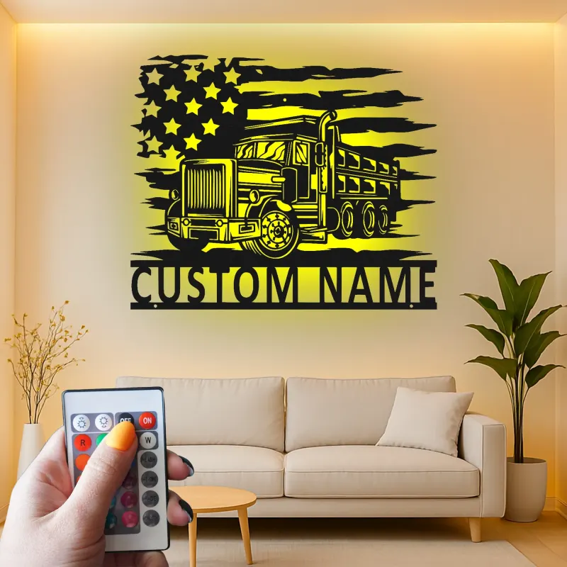 Personalisierte LED-Metall-Wandkunst mit Muldenkipper – Geschenk für Truck-Fans, Garage oder Büro
