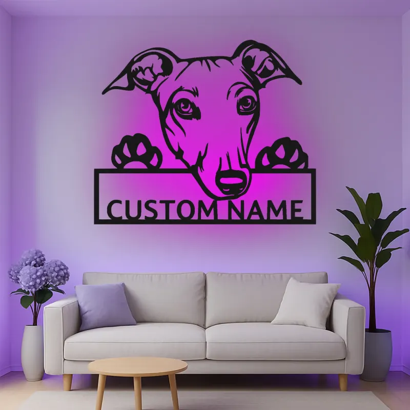 Cartel de metal LED personalizado de Galgo, regalo para amantes de los perros, decoración para el salón 1
