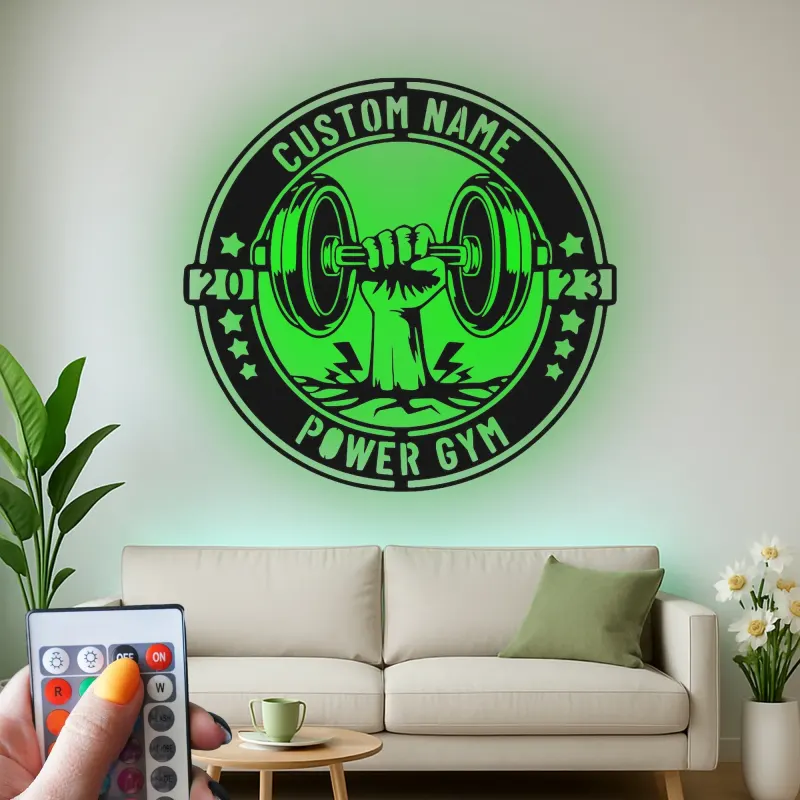 Enseigne LED personnalisée pour salle de sport | Décoration murale en métal personnalisée pour le fitness | Cadeau déco musculation pour salle d’entraînement